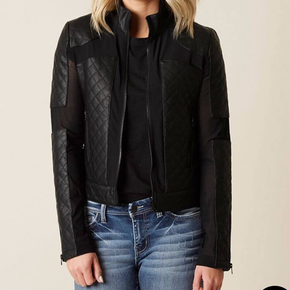 BTE Jackets & Blazers - Quilted Faux Moto Jacket Black With Mesh Panels